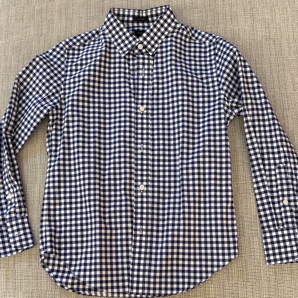 Crewcuts by J. Crew Classic “Ludlow” Navy & White Checkered LS Button Down Shirt